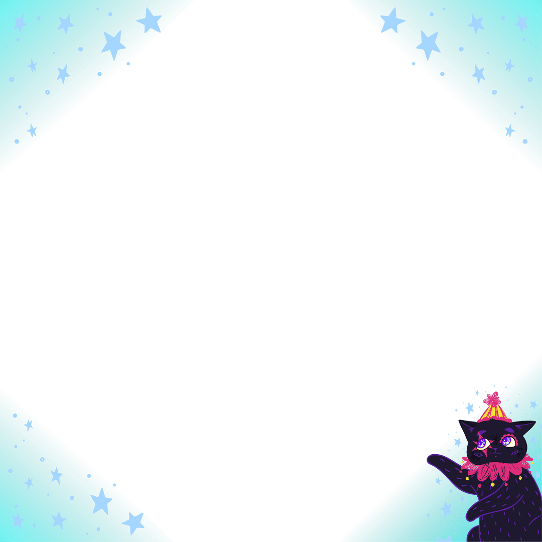 Whimsical Cat Peeking from Starry Frame on Transparent Background