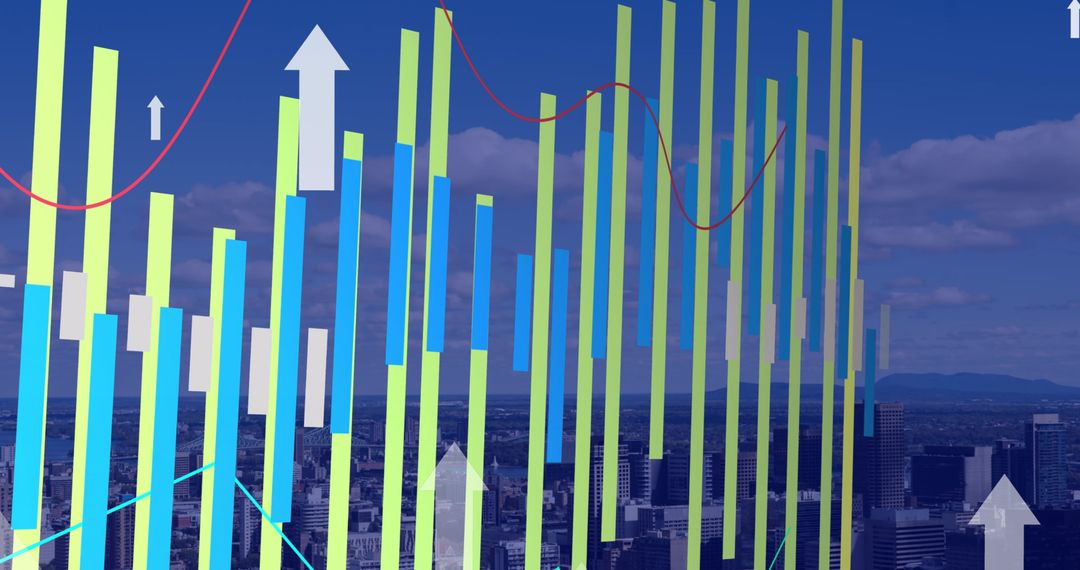 Digital Data Visualization Over Cityscape Illustration