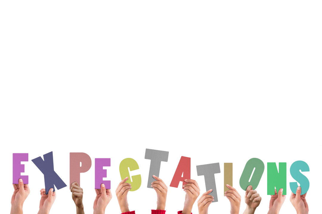 Hands Holding Word Expectations on Transparent Background Powerful Concept