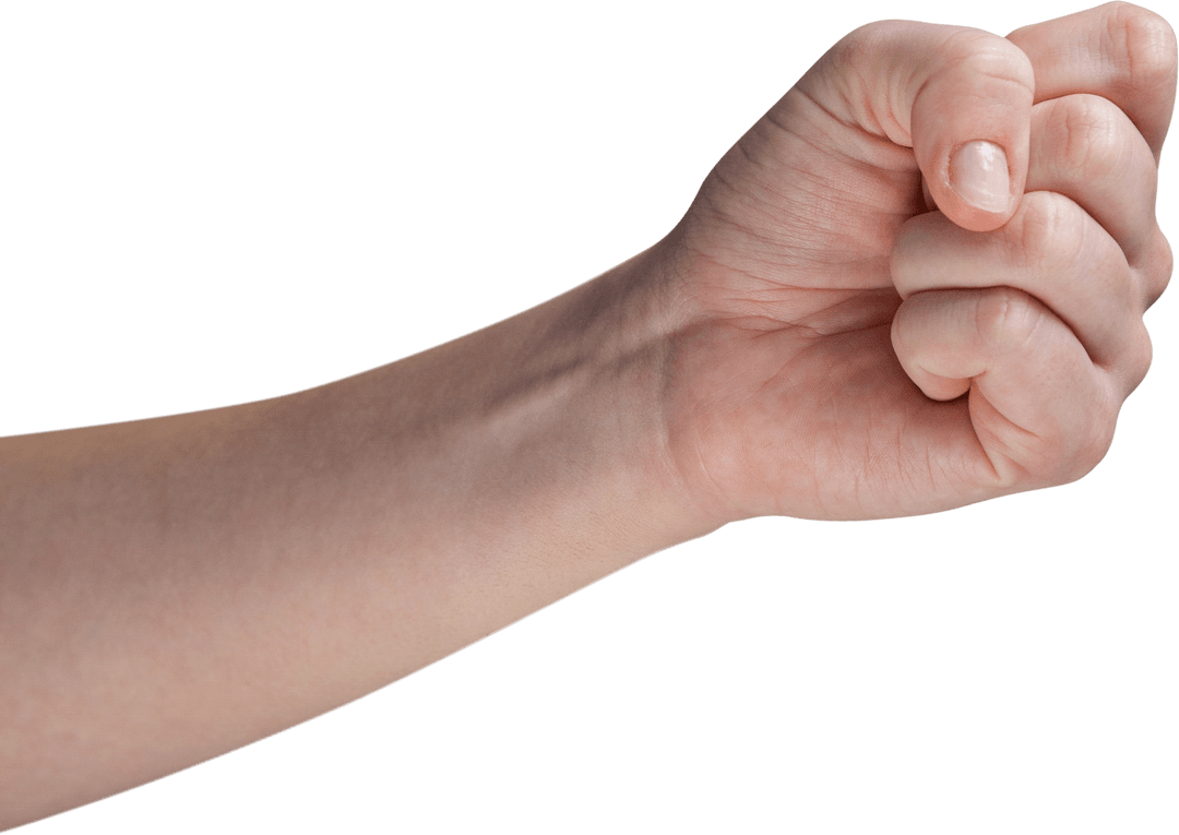 Transparent Fist of Caucasian Woman Facing Forward Determined Pose