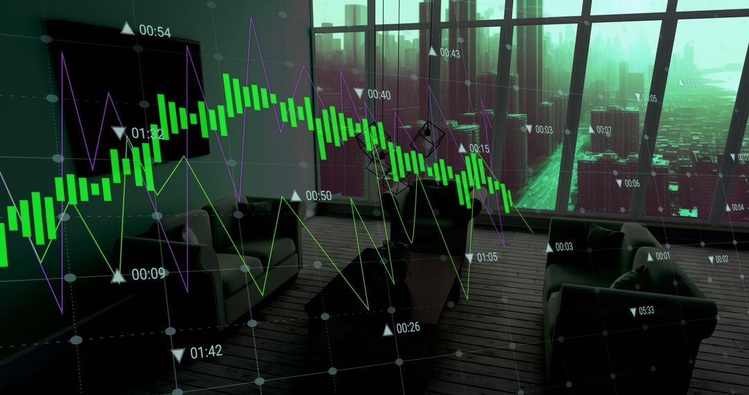 Futuristic Data Interface Overlay in Urban Apartment Scene