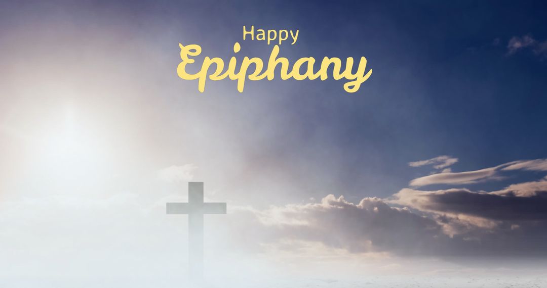 Happy Epiphany Celebration with Cross in Clouds