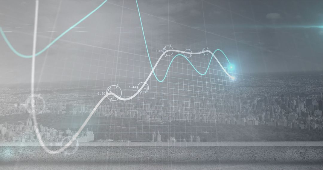 Abstract Financial Graph with Cityscape Digital Overlay