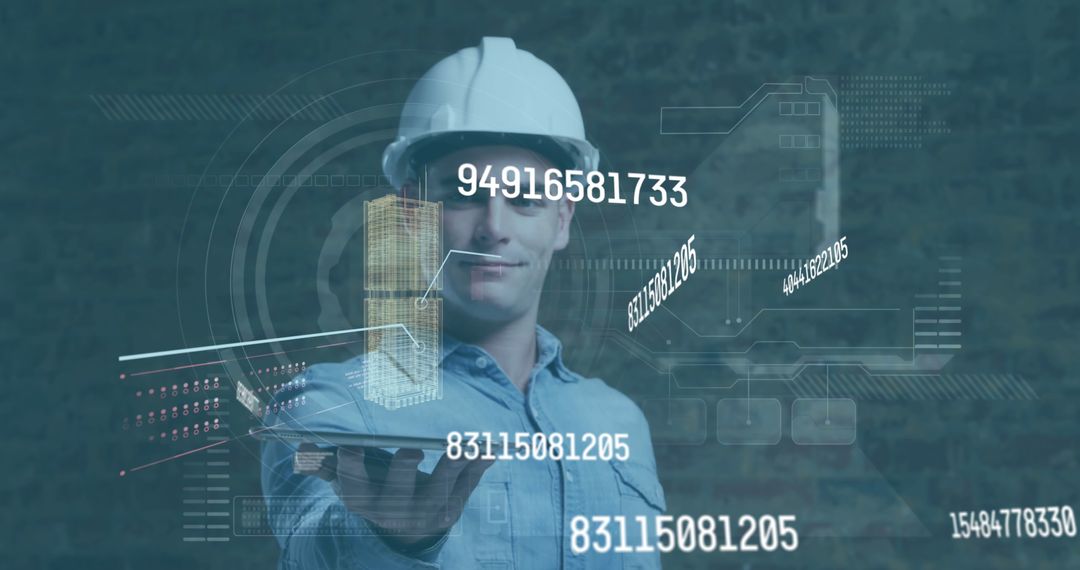 Male Engineer Analyzing Digital Data Interface in Futuristic Setting