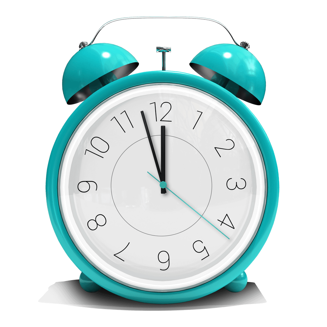 Transparent Turquoise Twin Bell Alarm Clock Striking Midnight