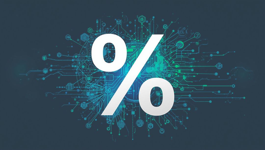Futuristic Percent Symbol with Digital Data Network Background