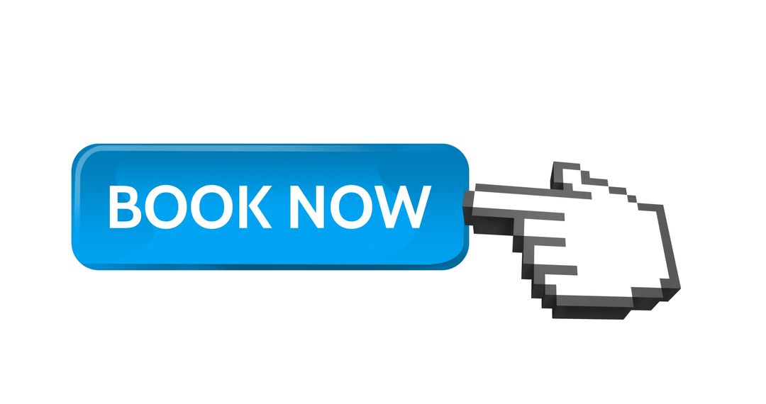 Digital Hand Cursor Clicks Blue Book Now Button