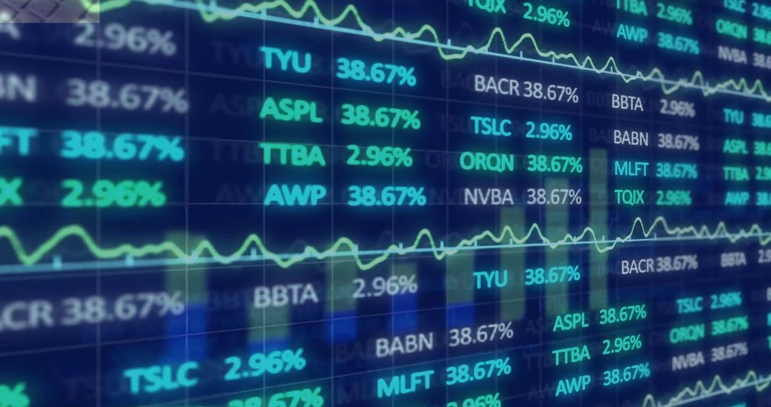 Stock Market Data Display on Digital Screen with Price Changes