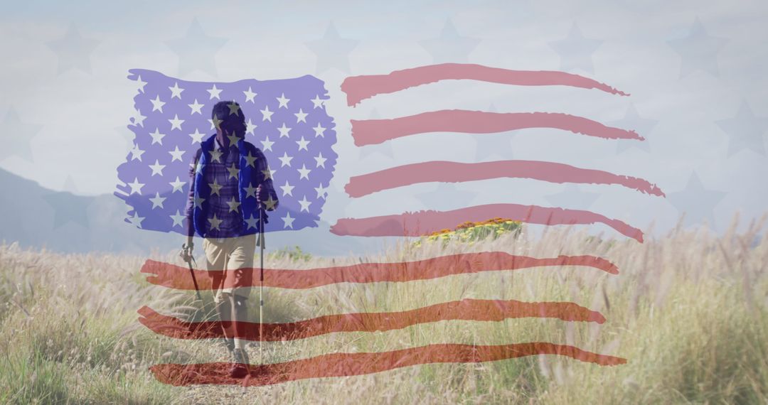 Hiker with United States Flag Animation Overlaid