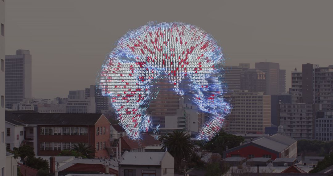 Digital Globe Overlay in Urban Cityscape Representing Global Technology