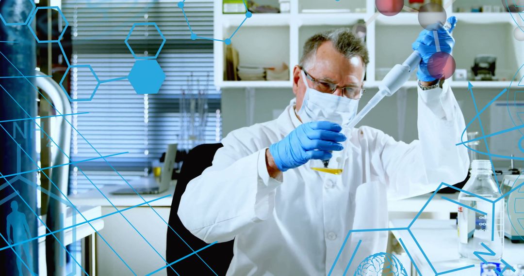 Scientist Conducting Experiment with Data Overlay in Modern Lab