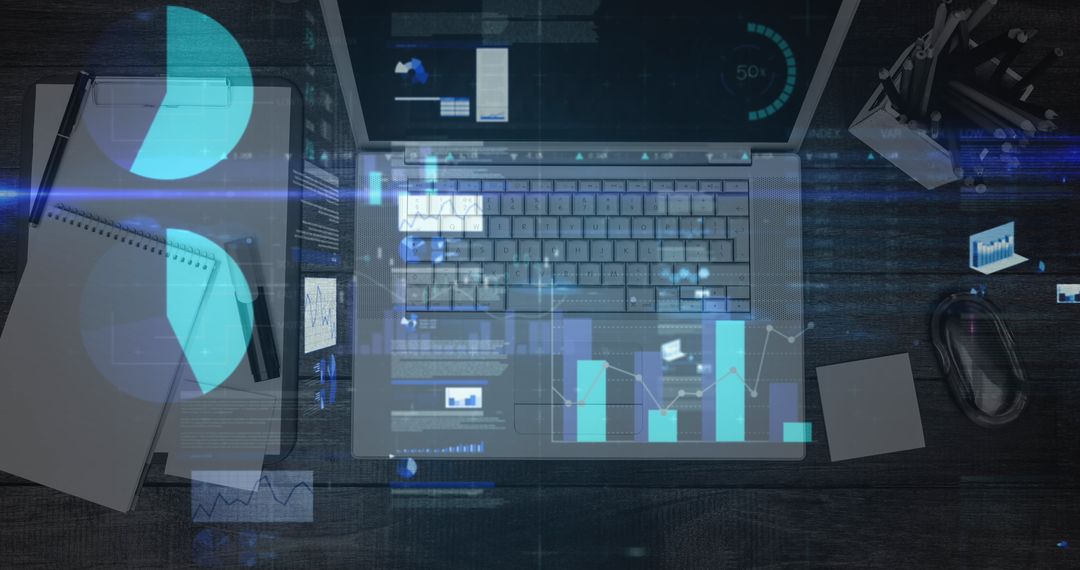 Analytical Data Over Transparent Laptop Workspace