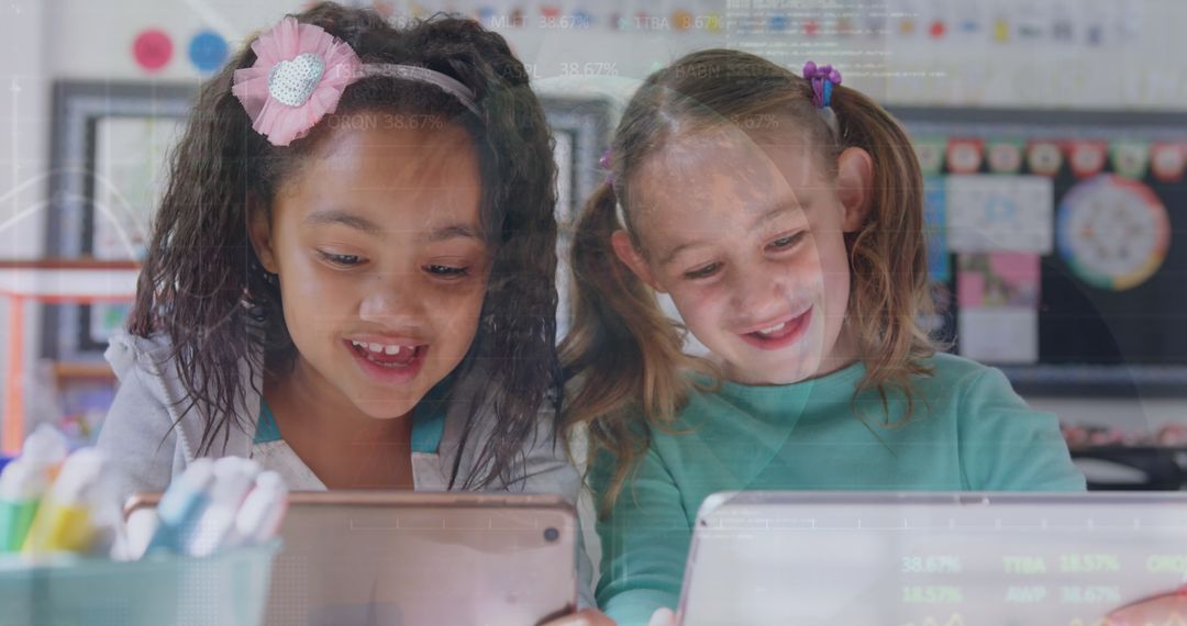 Children Exploring Digital Tablets in Classroom for Education