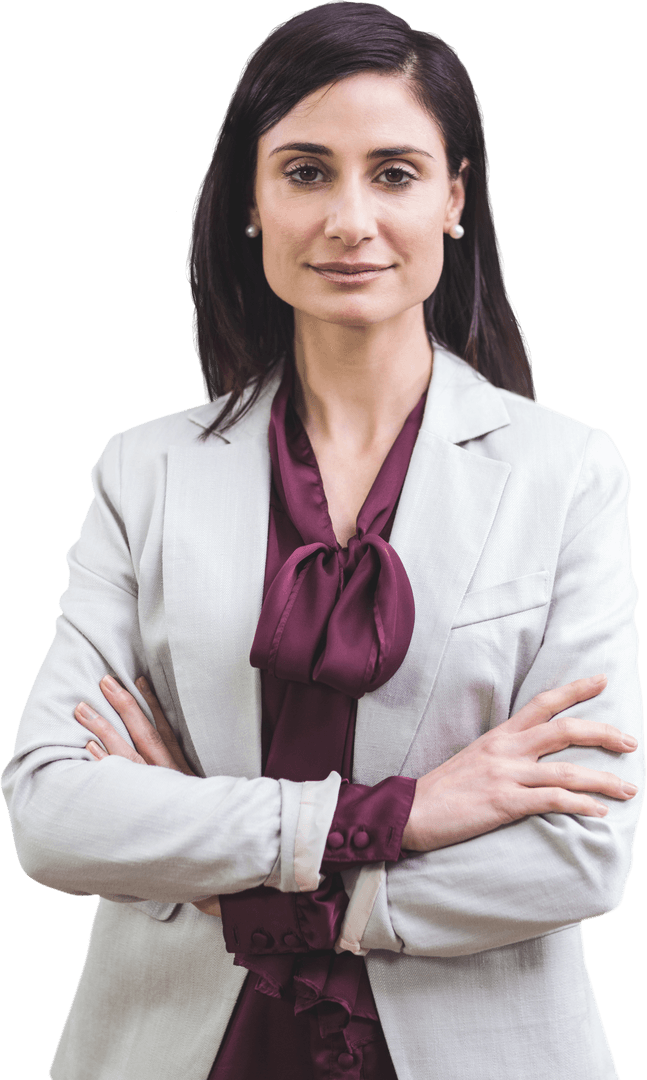 Confident Businesswoman Standing with Arms Crossed on Translucent Background