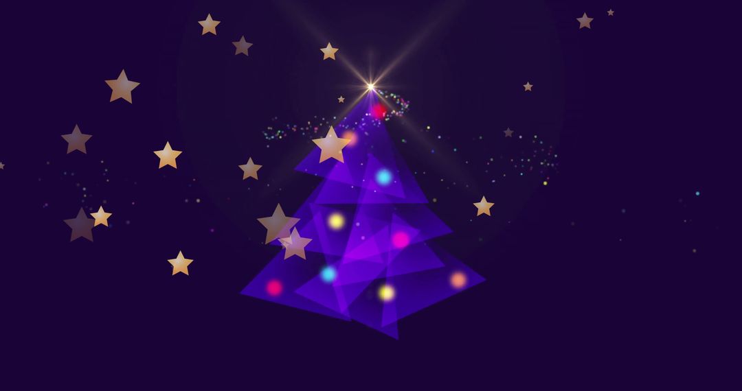 Digital Christmas Tree with Snow and Stars Festivity Concept