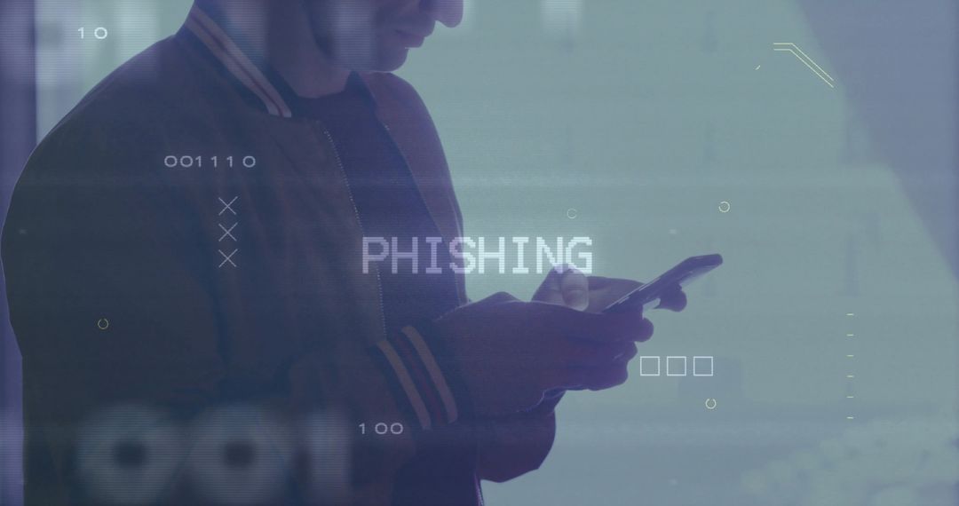 Man Using Smartphone Highlighting Phishing and Cybersecurity Concerns