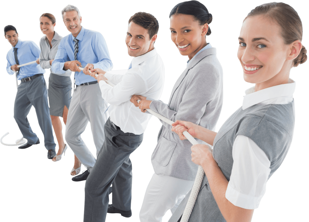 Transparent Diverse Business Team Competing in Tug of War