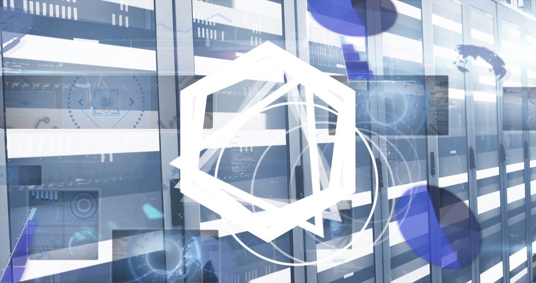 Abstract Data Processing with White Geometric Shapes in Server Room