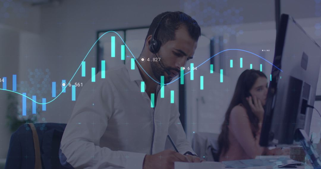 Financial Analysts Working with Stock Market Data Overlay
