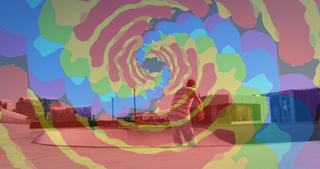 Colorful Abstraction Overlay on Skateboarding Moment
