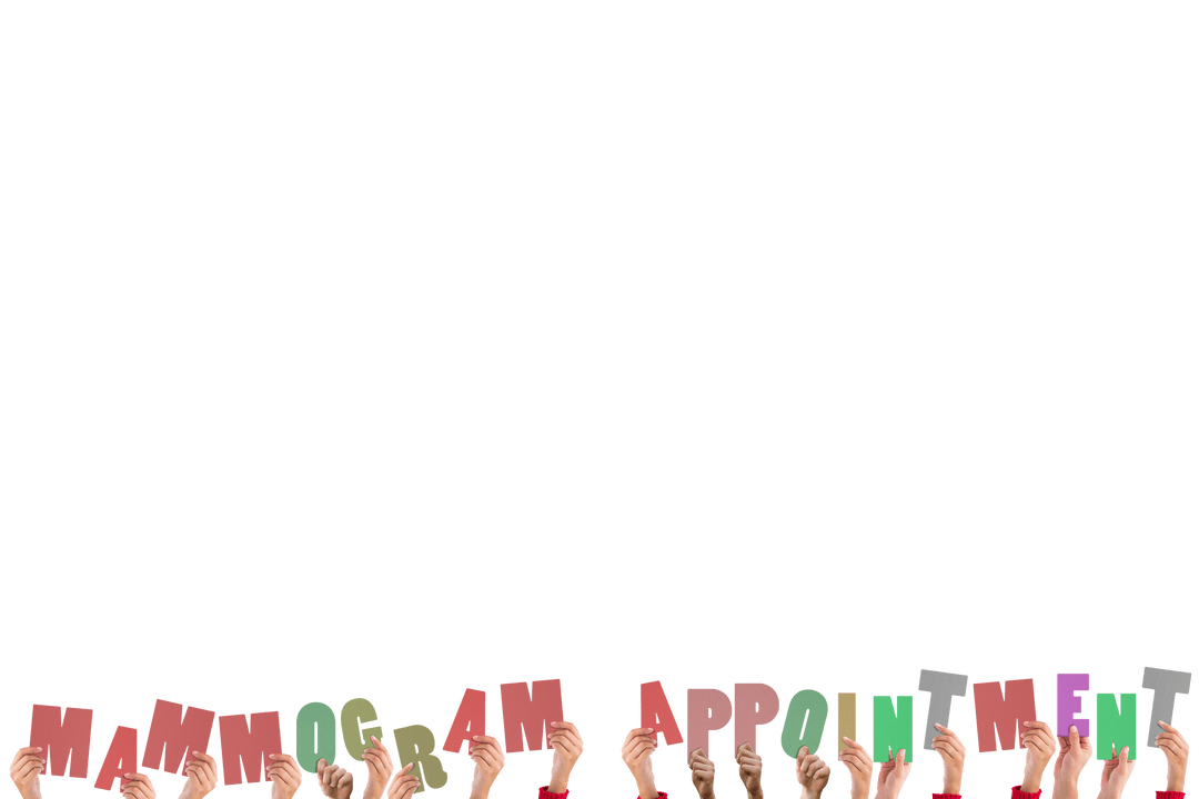 Hands Holding Mammogram Appointment Text on Transparent Background