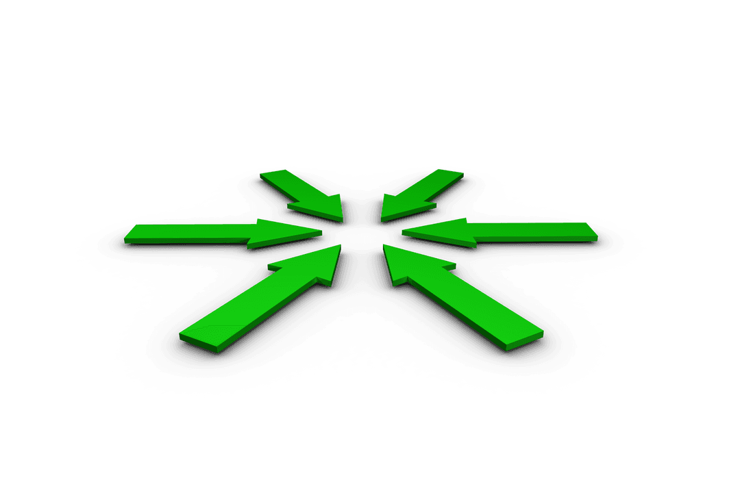 Green Arrows Converging on Transparent Background, Symbol of Unity