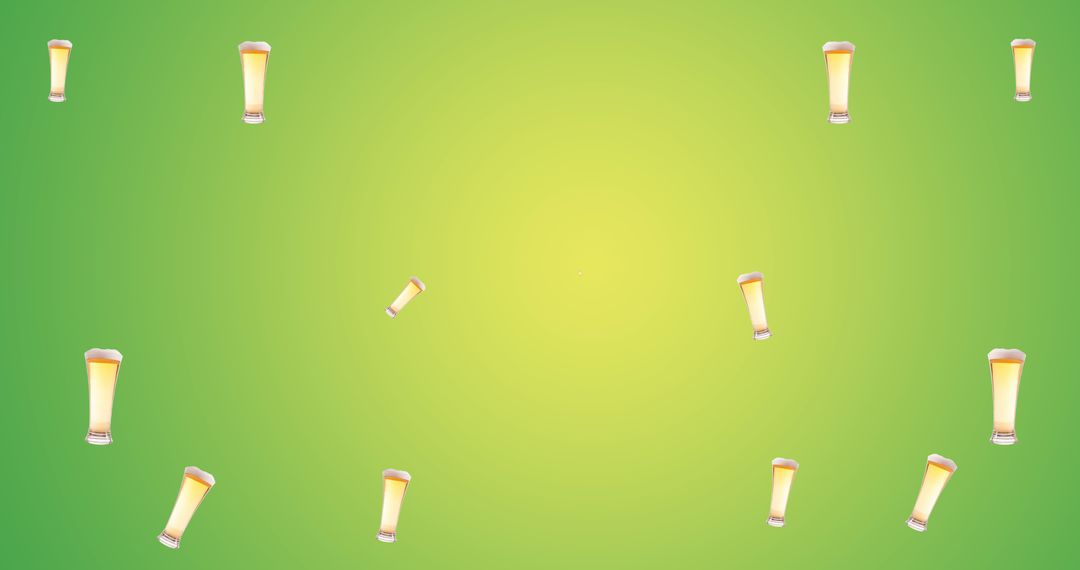 Floating Beer Glasses on Gradient Green Background