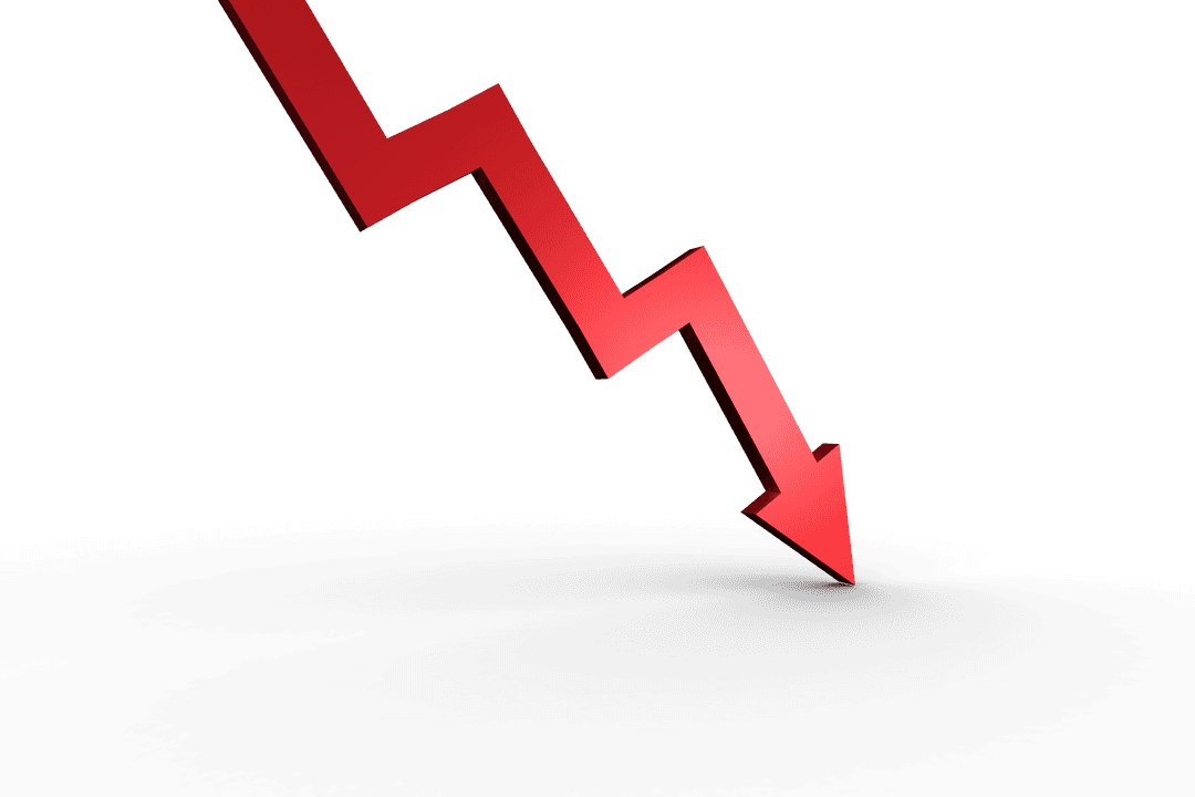 Red Downward Arrow on Transparent Background