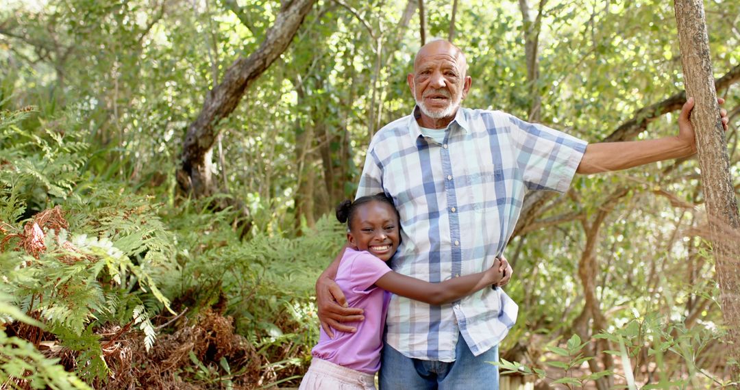 Grandparent Bonding Child Embracing Woods Cordial Moment