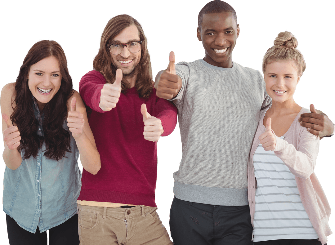 Positive Multiracial Team Showing Thumbs Up Transparent Background