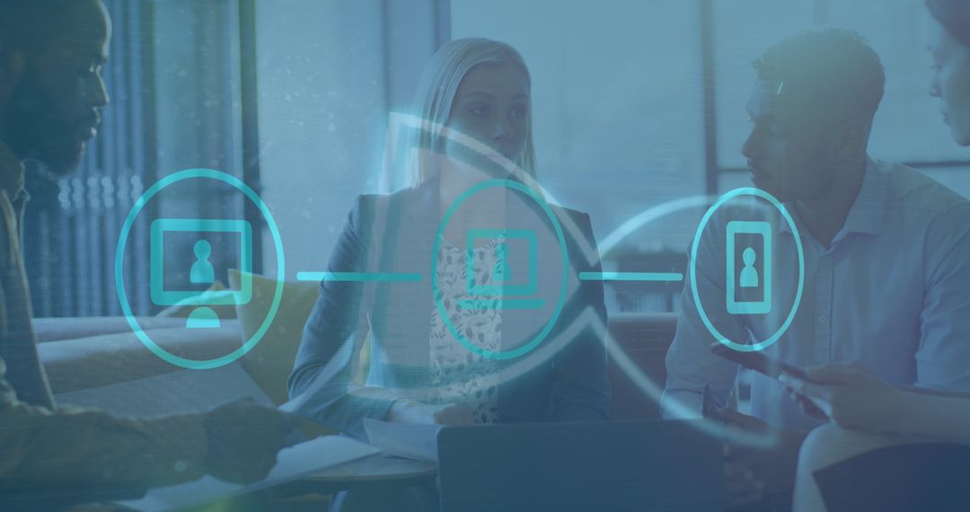 Digital Network Overlay on Multicultural Business Meeting