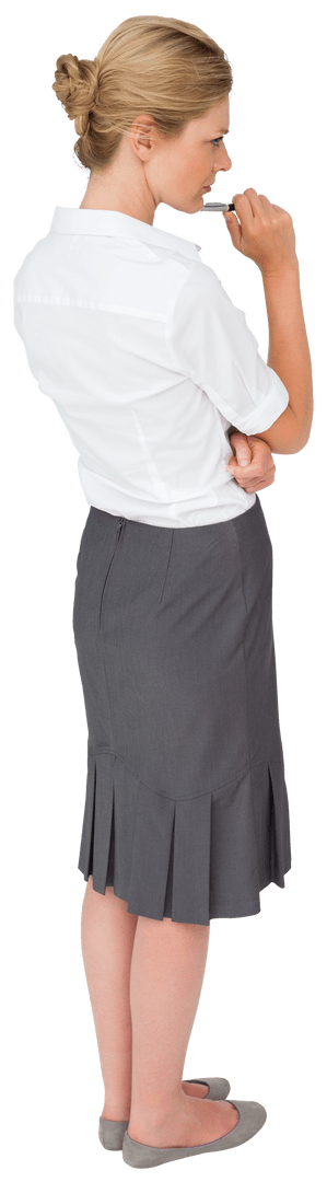 Serious Caucasian Businesswoman Contemplating Transparent Background