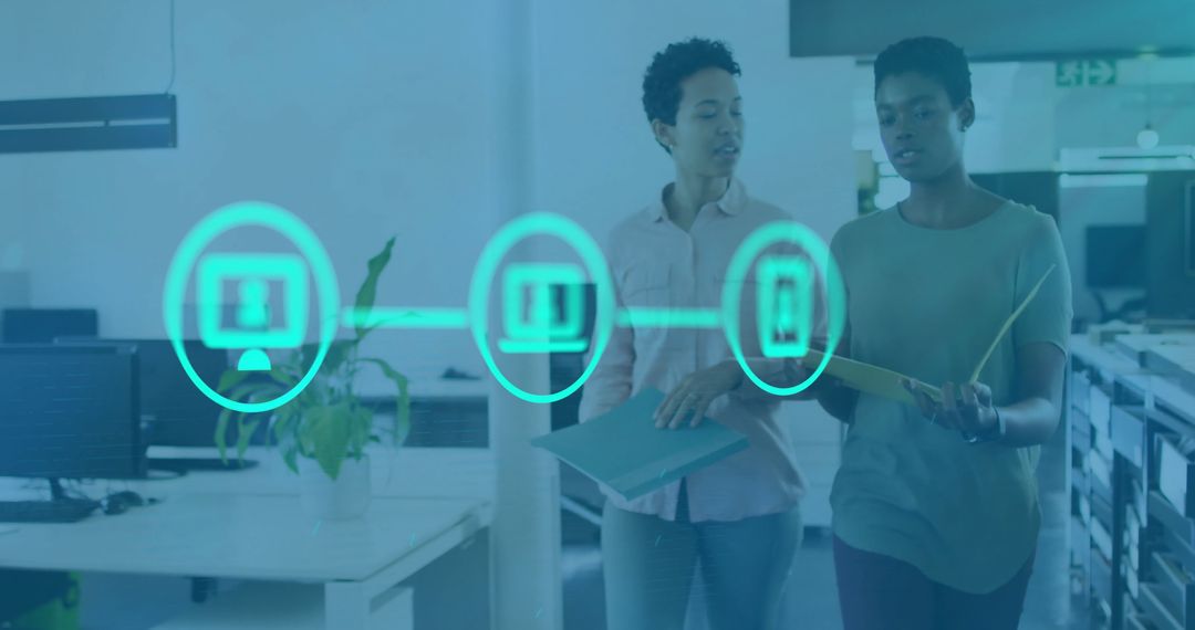 Diverse Colleagues Discussing Network Connections in Modern Office