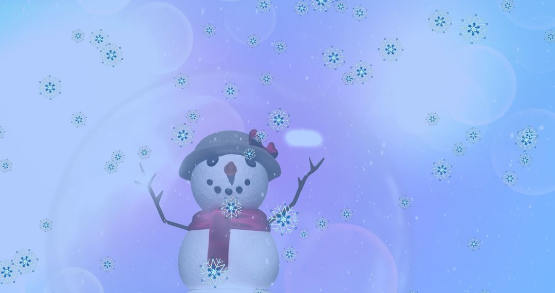 Festive Snowwoman with Falling Snowflakes in Winter Wonderland