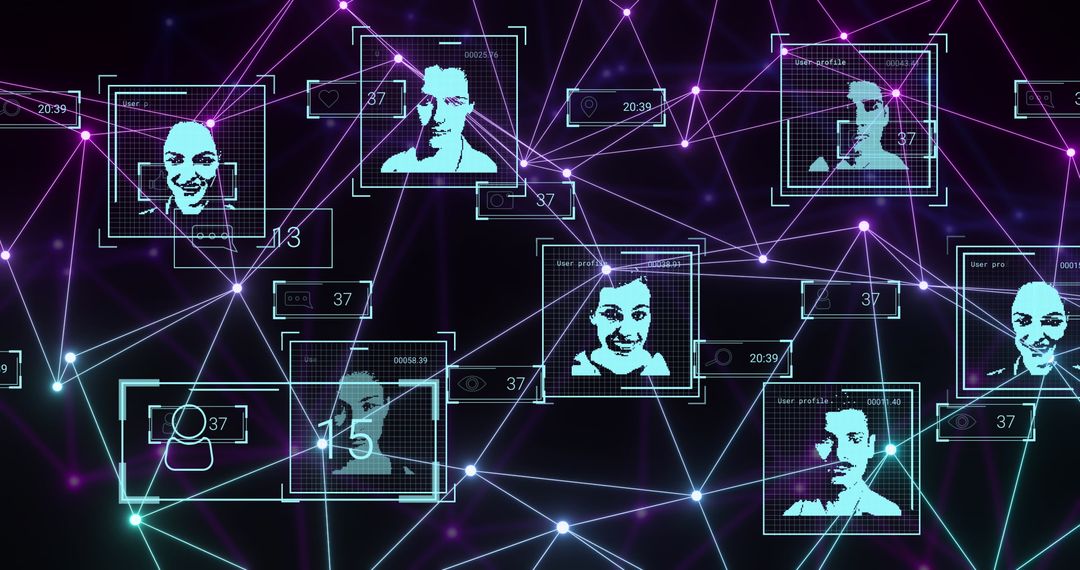 Digital Network with Biometric Facial Connections Background