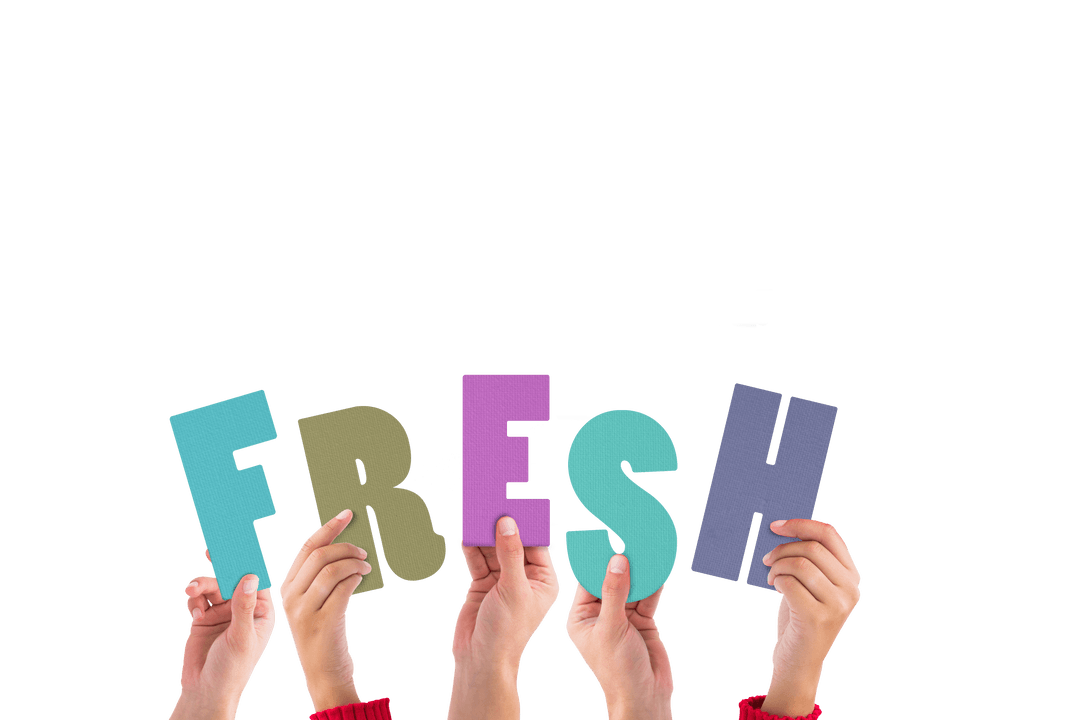 Hands Holding Artistic FRESH Message on Transparent Background