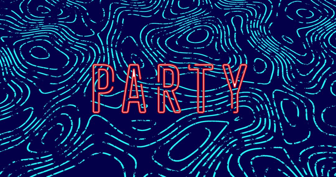 Retro Futuristic Party Text on Abstract Blue Background