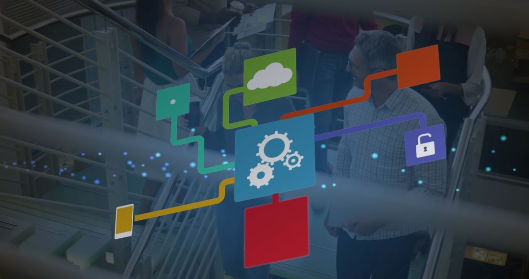 Digital Technology Icons Over Business People Visualizing Connection