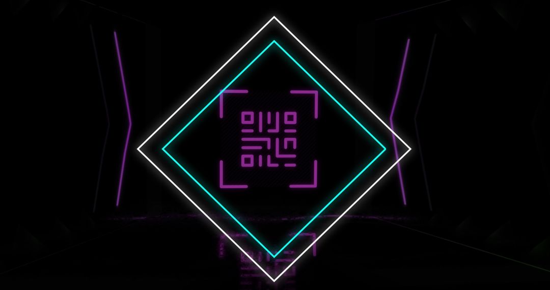 Neon QR Code with Glowing Geometric Shapes for Digital Identity and Security