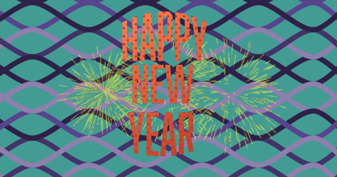 Colorful New Year Card with Festive Fireworks and Pattern