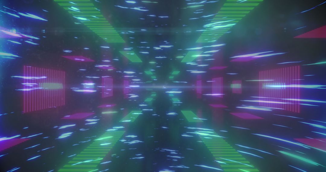 Colorful Light Trails in Futuristic Digital Tunnel