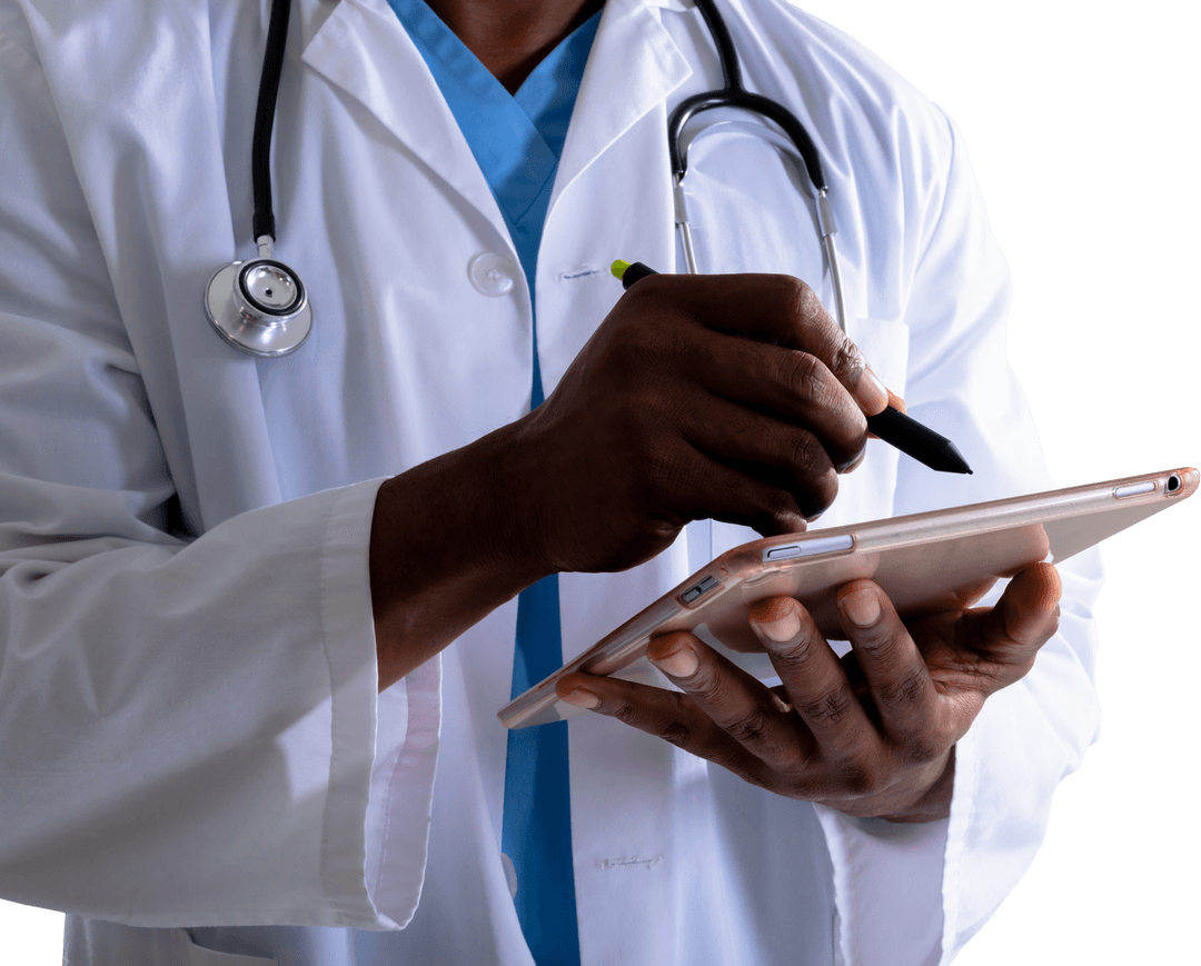 Transparent Technology: African American Doctor Using Graphic Tablet