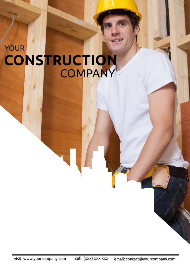 Builder Smiling in Construction Site Wearing Hard Hat and Tool Belt - Download Free Stock Templates Pikwizard.com