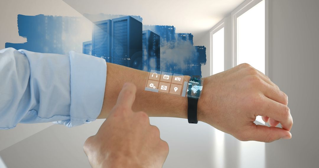 Person Using Futuristic Hologram Interface on Wrist - Free Images, Stock Photos and Pictures on Pikwizard.com