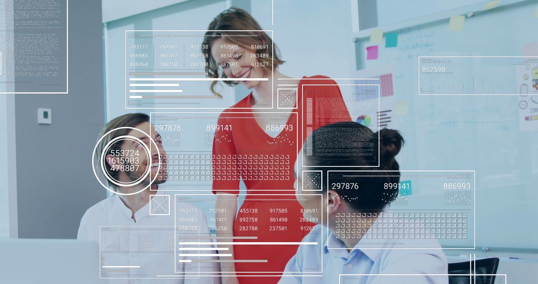 Business Team Engaging in Financial Data Analysis with Digital Interface