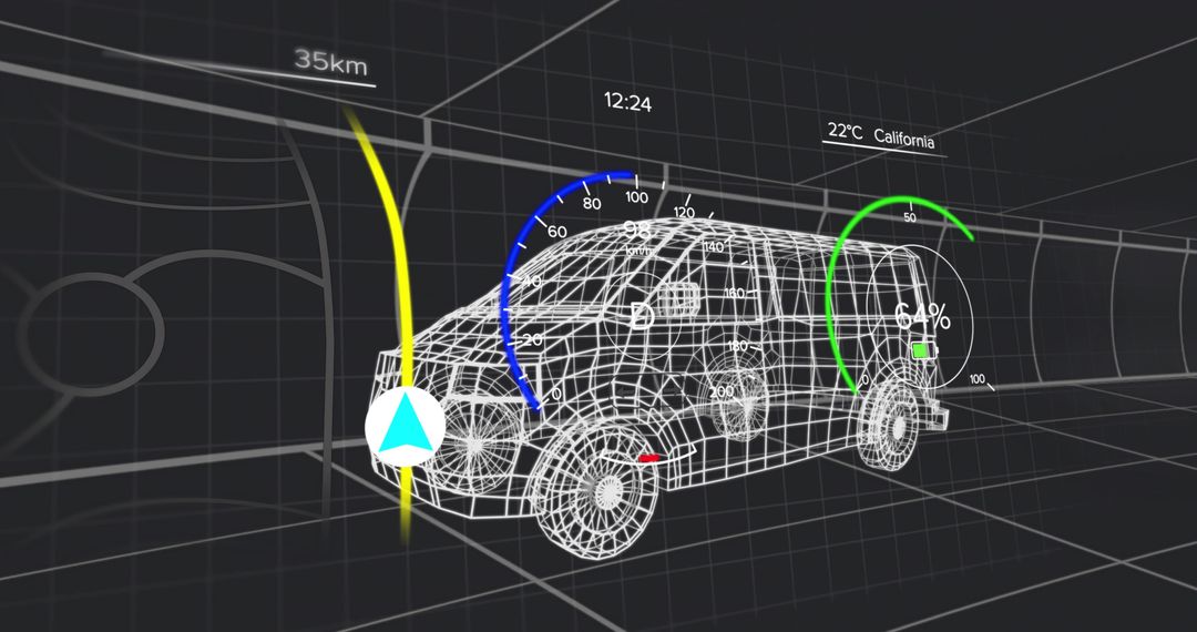 Futuristic 3D Wireframe SUV With Tech Interfaces