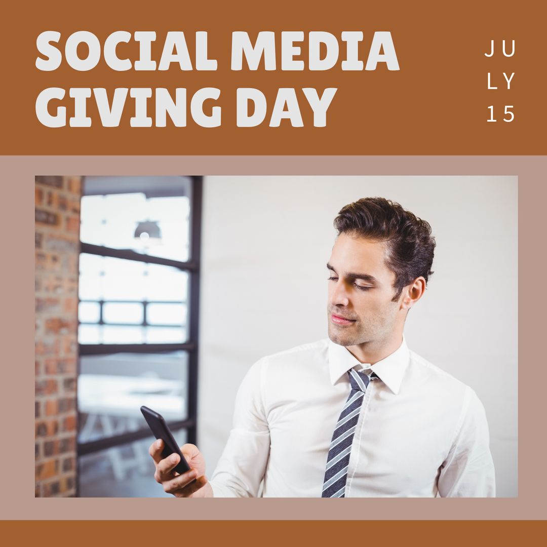Businessman Engaging on Social Media Giving Day with Smartphone