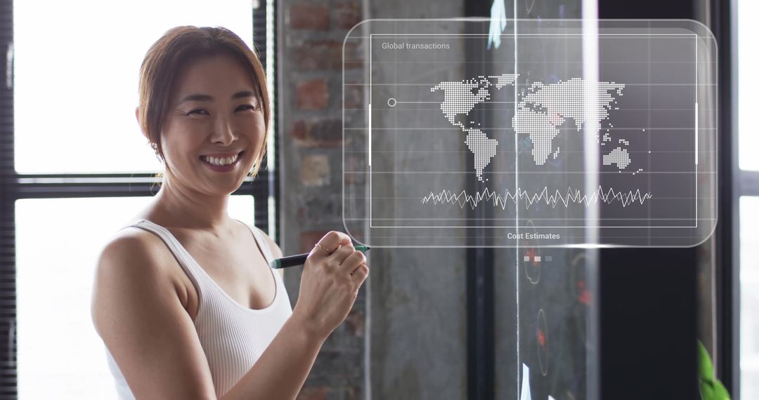 Businesswoman Analyzing Global Data for International Transactions