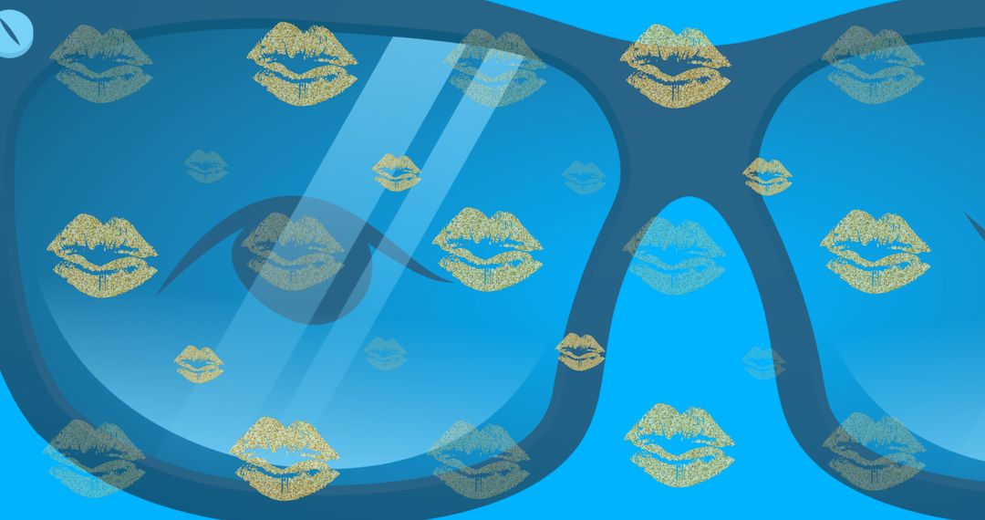 Trendy Pattern of Yellow Lips on Blue Background with Glasses