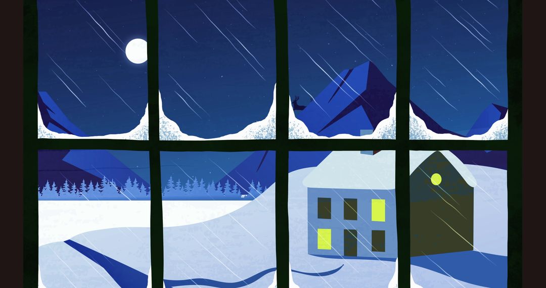 Santa and Reindeer Silhouette with Moonlit Sky